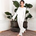 White Large Women's Floral Print 2-Piece Pajama Set with Long Sleeve Top and Elastic Waist Relaxed Fit Pants