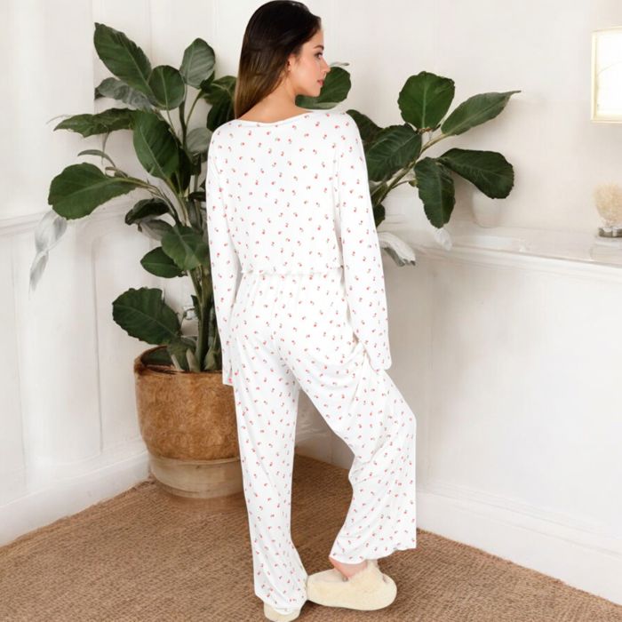 Women's Floral Print 2-Piece Pajama Set with Long Sleeve Top and Elastic Waist Relaxed Fit Pants