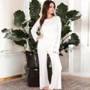 White Large Women's Floral Print 2-Piece Pajama Set with Long Sleeve Top and Elastic Waist Relaxed Fit Pants