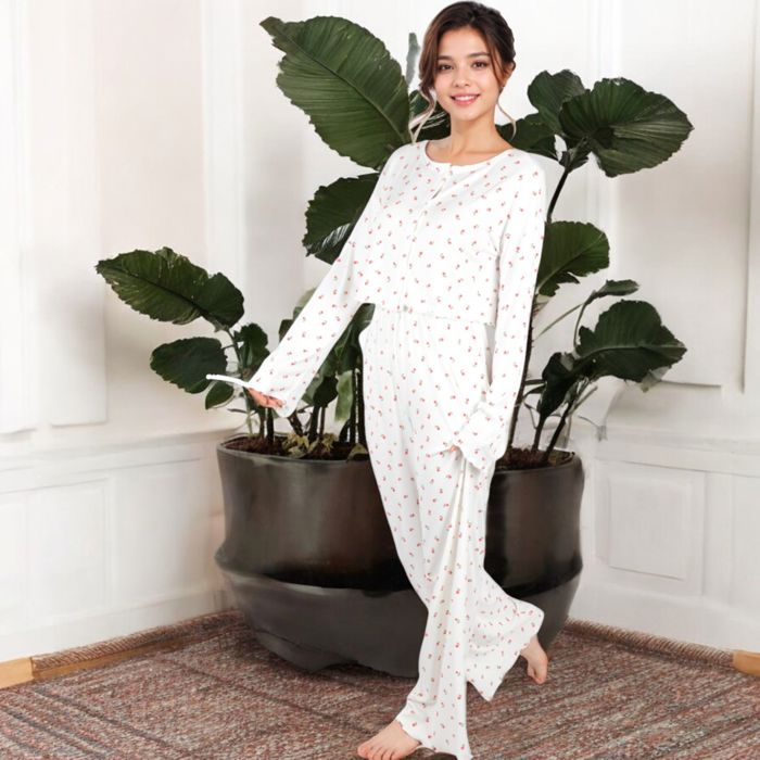 Women's Floral Print 2-Piece Pajama Set with Long Sleeve Top and Elastic Waist Relaxed Fit Pants