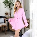 Pink Large Wrap Tie Front Night Robe and Ruffle Shorts 2-Piece Set