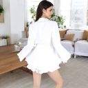 White Medium Wrap Tie Front Night Robe and Ruffle Shorts 2-Piece Set