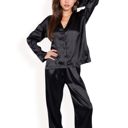  Women's Satin 2-Piece Pajama Set with Long Sleeve Button-Up Shirt and Relaxed Fit Wide-Leg Pants