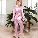 Pink Large Satin Long Sleeve Feather Detail 2-Piece Set