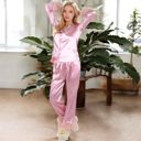 Pink Large Satin Long Sleeve Feather Detail 2-Piece Set