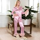 Pink Large Satin Long Sleeve Feather Detail 2-Piece Set