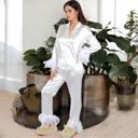 White Large Satin Long Sleeve Feather Detail 2-Piece Set