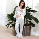 White Large Satin Long Sleeve Feather Detail 2-Piece Set