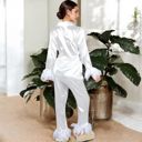 White Large Satin Long Sleeve Feather Detail 2-Piece Set