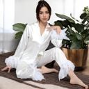 White Large Satin Long Sleeve Feather Detail 2-Piece Set