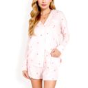  Women's Heart Print 2-Piece Pajama Set with Long Sleeve Button-Up Shirt and Relaxed Shorts