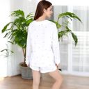 White Large Women's Heart Print 2-Piece Pajama Set with Long Sleeve Button-Up Shirt and Relaxed Shorts