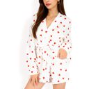  Women's Heart Print 2-Piece Pajama Set with Long Sleeve Tie-Waist Robe and Relaxed Fit Shorts