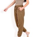 Brown Large Women's High Waist Drawstring Pants with Elastic Cuffs and Side Pockets