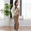 Brown Large Women's High Waist Drawstring Pants with Elastic Cuffs and Side Pockets