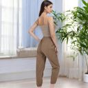 Brown Large Women's High Waist Drawstring Pants with Elastic Cuffs and Side Pockets