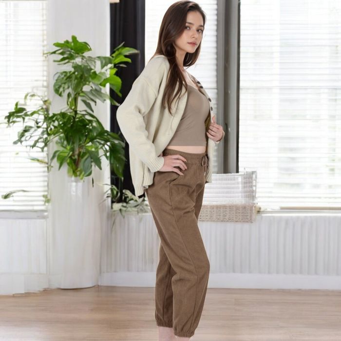 Women's High Waist Drawstring Pants with Elastic Cuffs and Side Pockets