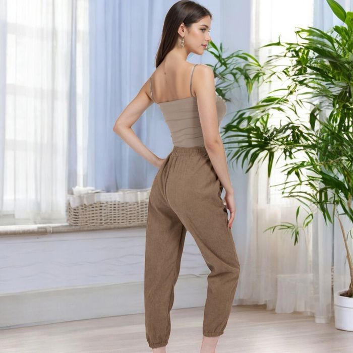 Women's High Waist Drawstring Pants with Elastic Cuffs and Side Pockets