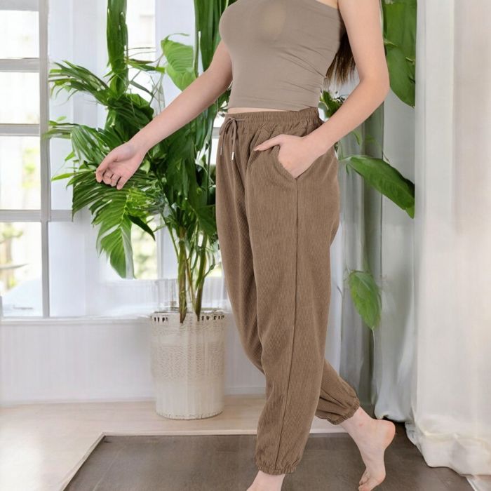 Women's High Waist Drawstring Pants with Elastic Cuffs and Side Pockets