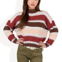  Striped Mock Neck Sweater with Color Block Design and Long Sleeves