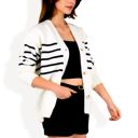  Striped Button-Up Knit Cardigan with V-Neck and Long Sleeves