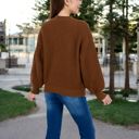 Brown Large Women's Chunky Knit Sweater with Button Front and Ribbed Textured Design