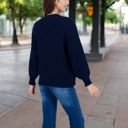 Blue Large Women's Chunky Knit Sweater with Button Front and Ribbed Textured Design