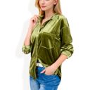 Green Large Long Sleeve Velvet Button-Up Shirt with Chest Pocket