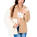 Beige Large High Pile Fleece Color Block Button-Up Jacket