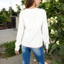 White Large Long Sleeve Knit Sweater with Bow Detail and Contrast Stitching