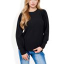 Black Large Long Sleeve Ribbed Knit Sweater with Gathered Shoulders