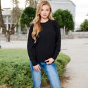 Black Large Long Sleeve Ribbed Knit Sweater with Gathered Shoulders