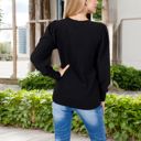 Black Large Long Sleeve Ribbed Knit Sweater with Gathered Shoulders