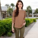 Brown Large Long Sleeve Ribbed Knit Sweater with Gathered Shoulders