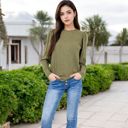 Green Large Long Sleeve Ribbed Knit Sweater with Gathered Shoulders