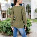 Green Large Long Sleeve Ribbed Knit Sweater with Gathered Shoulders