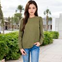 Green Large Long Sleeve Ribbed Knit Sweater with Gathered Shoulders