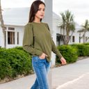 Green Large Long Sleeve Ribbed Knit Sweater with Gathered Shoulders