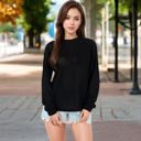 Black Large Long Sleeve Waffle Knit Top with Front Pocket Detail