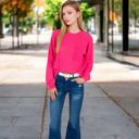 Pink Medium Women's Long Sleeve Waffle Knit Top with Front Pocket Detail