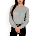 Gray Large Women's Long Sleeve Waffle Knit Top with Front Pocket Detail