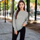 Gray Large Women's Long Sleeve Waffle Knit Top with Front Pocket Detail