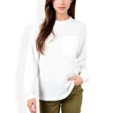 White Large Women's Long Sleeve Waffle Knit Top with Front Pocket Detail