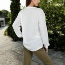 White Large Long Sleeve Waffle Knit Top with Front Pocket Detail