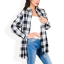 Black Large Long Sleeve Plaid Button-Up Shirt Jacket with Collared Neckline