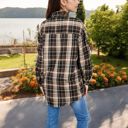 Brown Large Long Sleeve Plaid Button-Up Shirt Jacket with Collared Neckline