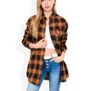 Brown Large Long Sleeve Plaid Button-Up Shirt Jacket with Collared Neckline