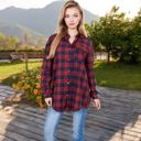 Red Large Long Sleeve Plaid Button-Up Shirt Jacket with Collared Neckline