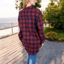 Red Large Long Sleeve Plaid Button-Up Shirt Jacket with Collared Neckline