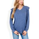  Long Sleeve V-Neck Top with Ruffled Shoulder Detail